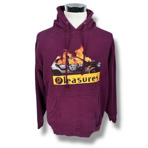 Pleasures Burning Car Hoodie Men’s Medium Maroon Cotton Blend Skater Streetwear